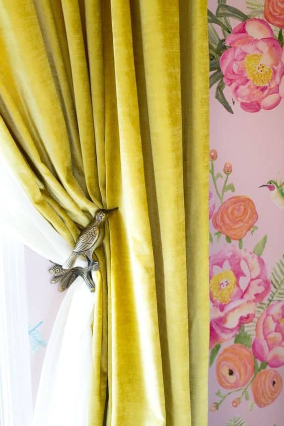 mustard velvet curtain drapery