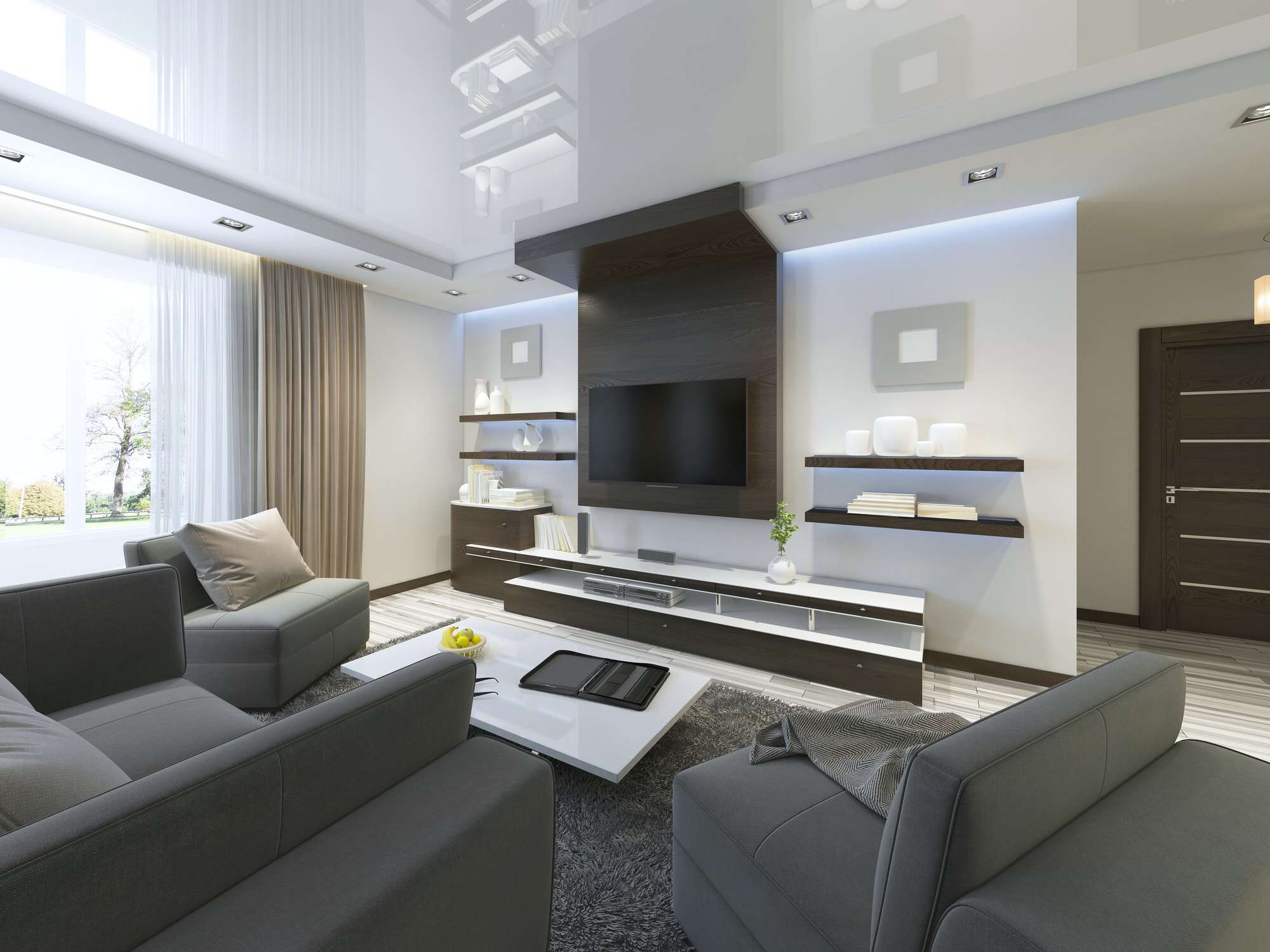 Audio system with TV and shelves in the living room Contemporary