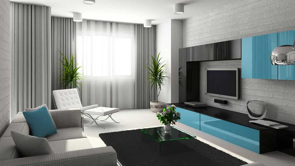 modern living room with curtains